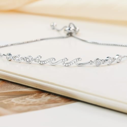 Sereney Infinity Bracelets as Mother Daughter Gifts/Mom Gifts from Son, Wave Bracelet as Mom/Daughter Birthday Gifts, 14K White Gold Plated Silver Adjustable Bracelet for Women Hypoallergenic2