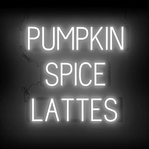 Image of SpellBrite LED Neon PUMPKIN SPICE LATTES Sign - White, 26 inch x 24 inch | Ultra-Bright Click-Together Signage for Cafes, with Visibility from 500 Feet - 8 Animations, 6 Brightness Settings