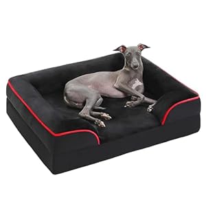 Mittelgroßes Hundebett, waschbar, orthopädisch mit abnehmbarem Flanellbezug und Reißverschluss, Hundesofa für mittelgroße Hunde, 2-lagiges wasserdichtes Hundebett Schwarz, 71x58x16cm