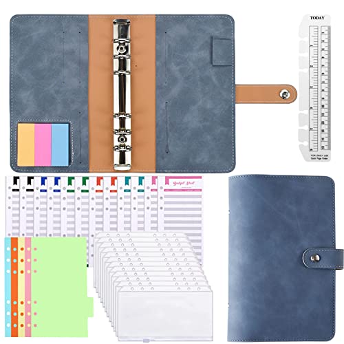 Carpeta Anillas A6, Pu Carpeta De Presupuesto Cuaderno Con 12 Sobres De Cremallera 12 Hojas De Presupuesto 5 Divisor De Carpeta De Color Etiqueta Autoadhesiva Regla Suave Cover