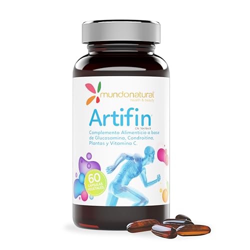 Mundo Natural   Artifin 60 Cápsulas | Glucosamina y Condroitina Articulaciones Suplementos | Glucosamina Condroitina Plantas y Vitamina C | Complemento Articulaciones Formación Natural de Colágeno