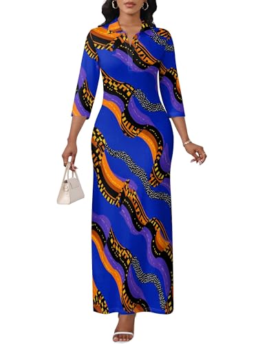 Image of PinkPatty Women's Casual 3 /4 Sleeve Polo V Neck Bodycon Maxi Dress