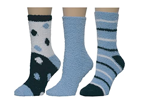 Badgley Mischka Ladies Classic Cozy Soft Plush Slipper Crew Socks, Geometric Dots, Denim Blue, One Size, Pack Of 3 #TOP27