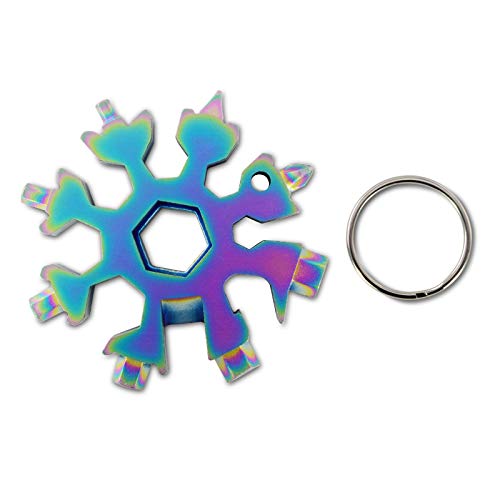 ROSE KULI 18-in-1 Snowflake Multi-Tool Stainless Steel Snowflake Keychain Tool,Snowflake Screwdriver Tactical Tool for Opener Key chain/Bottle Opener/Outdoor EDC Tools(Rainbow)