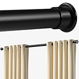 ZipGlo Tension Curtain Rod 43-120 Inches, Heavy Duty Tension Rod for Windows, No Drilling Adjustable Curtain Rod for Patio, Renter Friendly Pressure Curtain Rods for Room Divider, Outdoor, Black