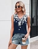 Zeagoo Top damski na lato, dekolt w serek, bez rękawów, na co dzień, elegancka bluzka basic, S-2XL, Kwiatowy B, S