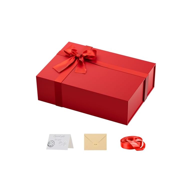 HongCai printing Red Gift box for Presents with Lids: 11×8×3.5 Inches Packaging with Magnetic Lid - Holds Christmas Wedding Birthday Gifts - Ideal for Couples Friends Family