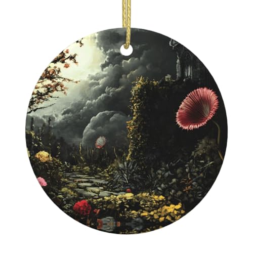 The Venus Flytrap Waits Printed Ceramic Christmas Ornaments - Round. Suitable for Christmas Trees, Holiday Parties, and Home décor