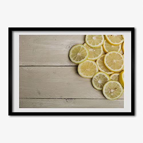 Cadre en Bois Tulup Citrons 70x50 cm pour Illuminer et Décorer Votre Cuisine ou Salon Moderne
