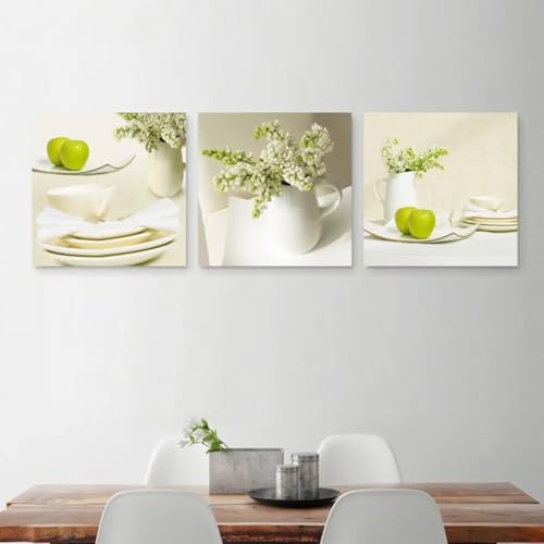 Toile fleurs de pomme verte haut de gamme avec cadre de 3cm