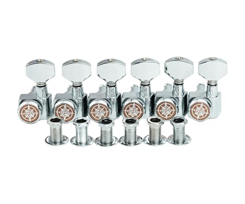 Guyker Left Hand Guitar Locking Tuners – 1:18 Lock String 6 In-line Tuning Key Pegs Machine Heads for Folk Classical Acoustic Electric Guitar - GK434, Chrome