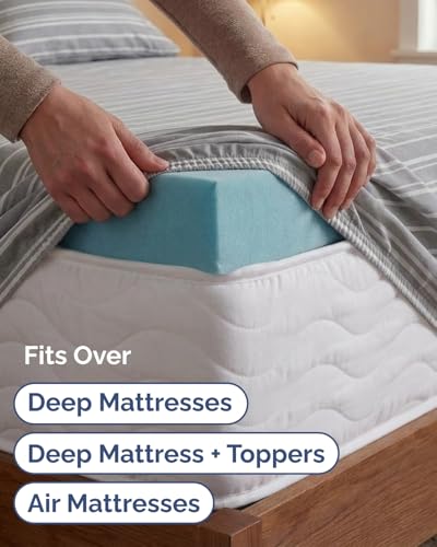 Image of Extra Deep Twin XL Sheet Set - 4 Piece Breathable & Cooling - Grey Stripes | Hotel Luxury Bed Sheets Set, Easy & Secure Fit, Ultra-Soft, Wrinkle & Fade Free, Comfy Sheets Set with Extra Deep Pockets