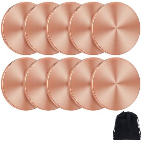 Otoolling 10 Pcs Copper Round Discs 1-1/4" Dia. x 1/8" Thick Solid Blank Coin with Velvet Storage Bag for DIY Crafts Engraving Commemorative Collection Cover