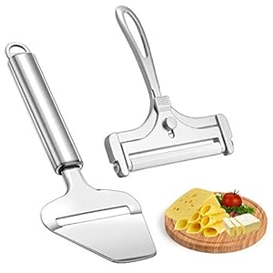 Cheese Slicer with Wire, WarmHut Stainless Steel Cheese Slicer Set and Cheese Cutter Plane for Soft, Semi-hard, Hard Cheeses Kitchen Tool, Set of 2