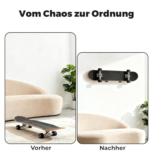 Storystore Skateboard Wandhalterung, 2 Stück Skateboard Halterung Wand Display Rack mit Aufbewahrungshaken Skateboard Zubehör für Longboard Skateboard Surfskates Snowboard