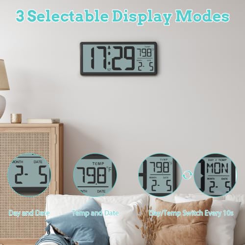14" Auto Set Digital Clock, Auto DST Wall/Desktop Clock Battery Operated - image 5