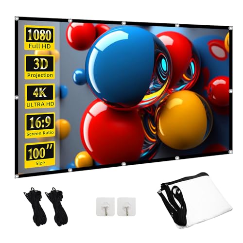 Image of TOWOND Outdoor Projector Screen 100 inch, Washable Projection Screen 16:9 Foldable Anti-Crease Portable Projector Movies Screen for Home Theater Outdoor Indoor Support Double Sided Projection