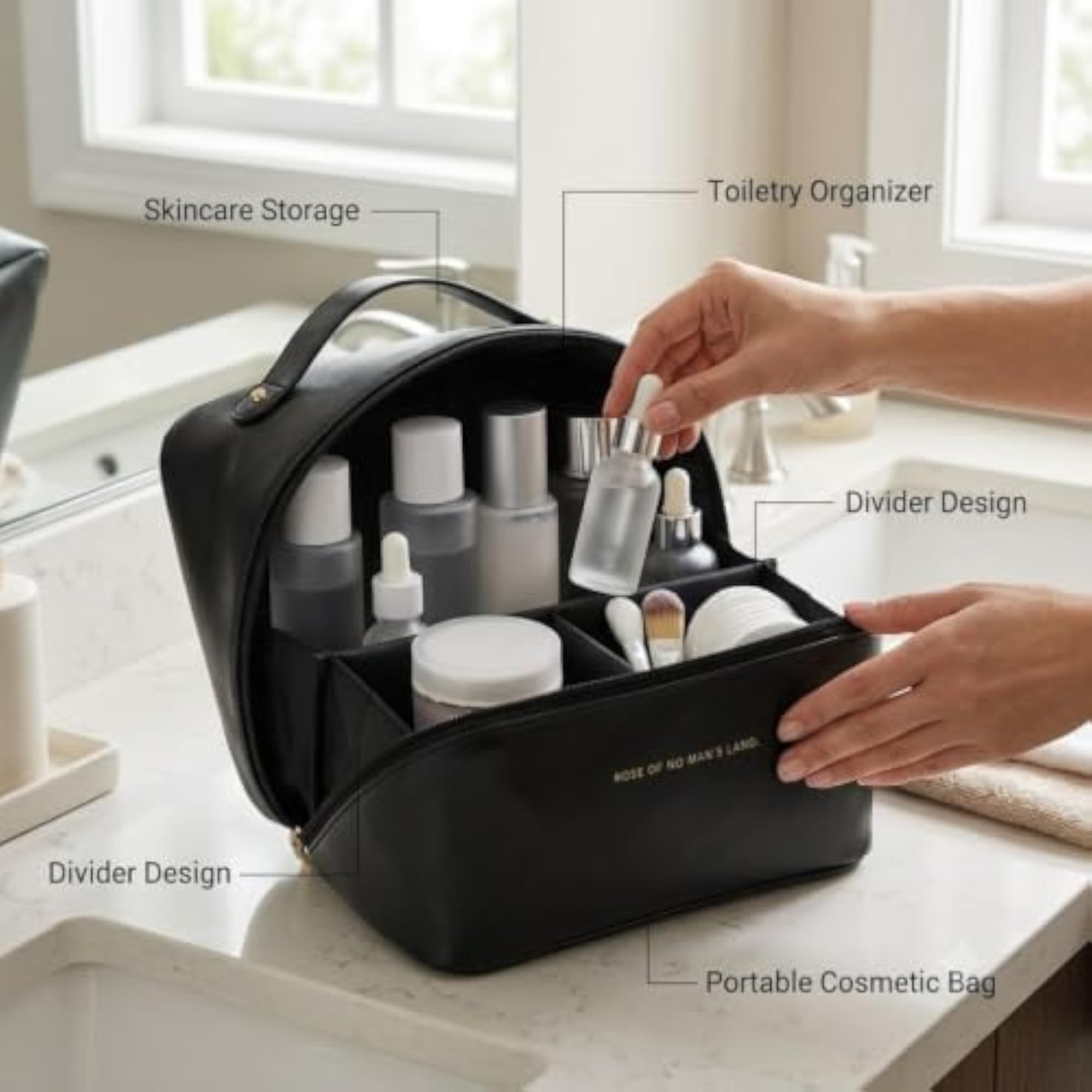 Portable Waterproof PU Leather Makeup Bag with Divider