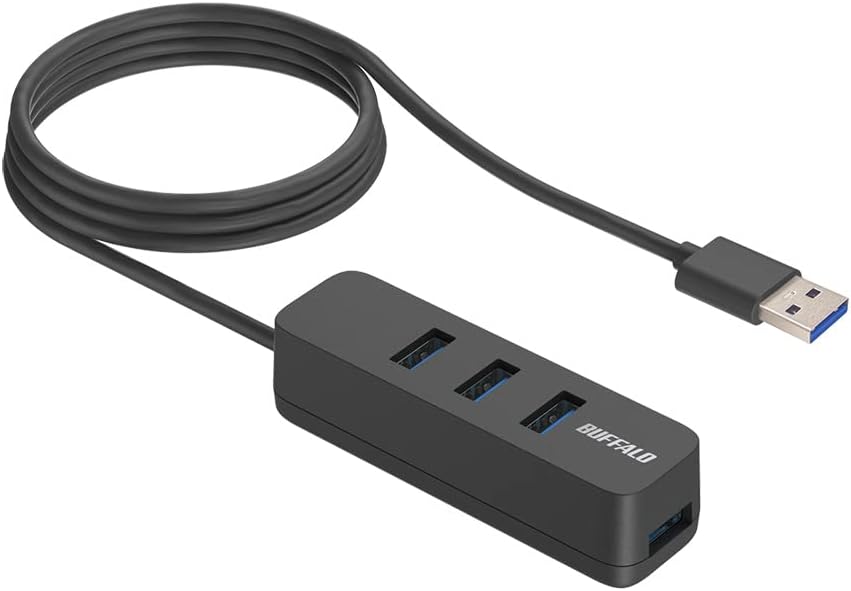 Buffalo BSH4U145U3BK USB 3.2 Gen1 Bus Power 4-Port Hub Black Top Plug Model