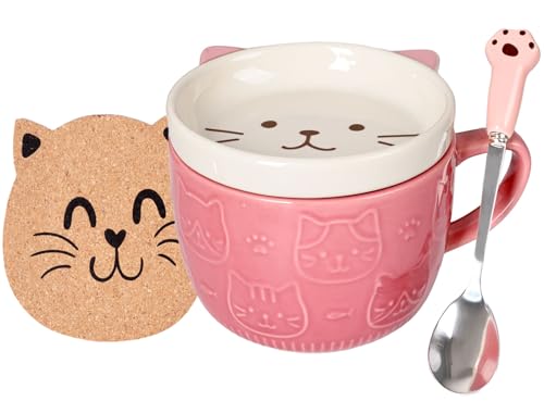 Zylota Tasse de Chat en Céramique avec couvercle,300ml tazza di...