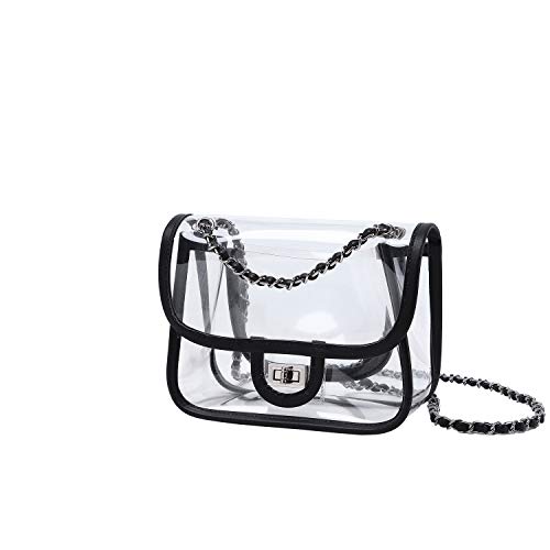 Image of Womens PVC Clear Purse Handbag with Chain Stadium Approved Clear Bag See Through Bag for Working and Concert