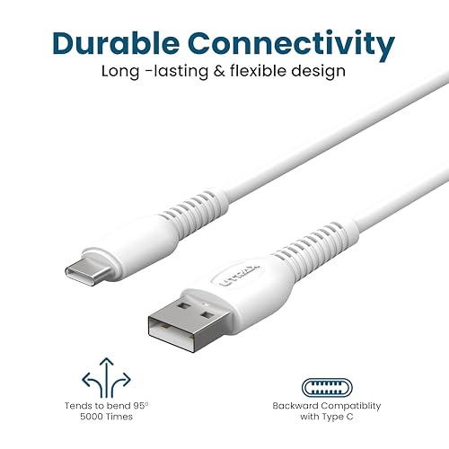 Image of UTRAX USB Type-C Cable 36W Fast Charging - Type-C to USB Cable | Fast Charge & Data Sync | Durable PVC Material | White | Compatible with Samsung, Xiaomi, OnePlus, Realme & More