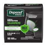 Depend Incontinence Guards for Men, Maximum Absorbency, 52 Count (Packaging May Vary) (2 Pack(52 Count))