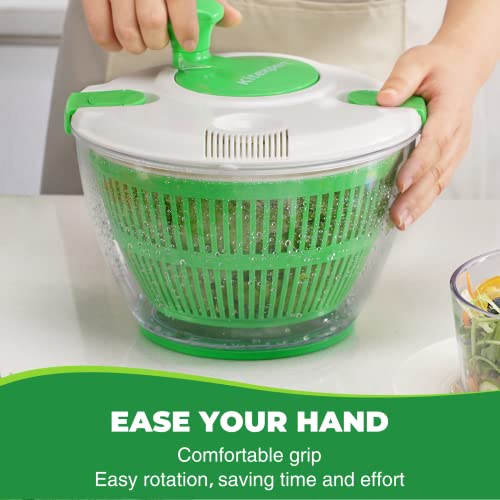 Kitexpert Salad Spinner Large 5.28 Qt, Manual Lettuce Spinner For Veggie Prepping And Fruit Washing, Vegetable Dryer Spinner With Built-In Draining System, Locking And Rotary Handle (Green) #TOP2