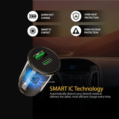 Image of Vismac 48W SuperFast Car Charger with Type-C PD & USB-A QC Ports, Smart IC Chip, Transparent Design, Over Voltage & Heat Protection, Universal Charging for All Devices