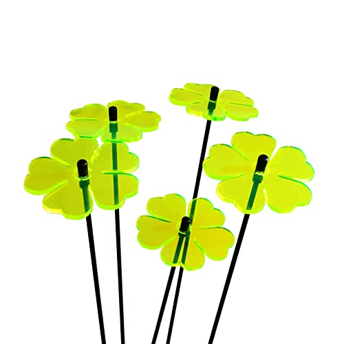 Suncatcher Garden Decor Ornaments Double Blossoms, Set Of 5 Decorative Garden Stakes, 25Cm/10'' High Outdoor Yard Accessory, Great Gardeners Gift, Colour:fluorescent Green #TOP3