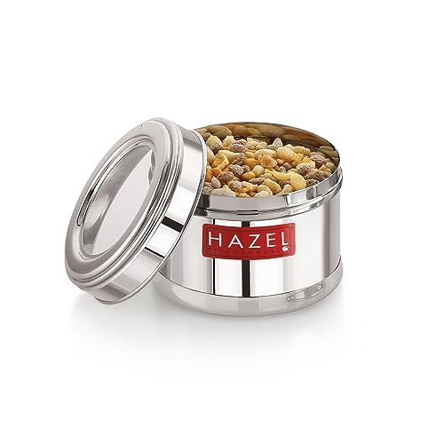 Image of HAZEL Masala Box for Kitchen with Airtight Lid | Stainless Steel Top See Through Storage Containers for Kitchen Air tight, 450 ML, Set of 2