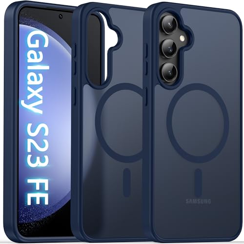 Image of Oterkin Magnetic for Samsung Galaxy S23 Fe Case Matte, S23 Fe Phone Case Compatible with MagSafe Frosted Translucent Shockproof Anti-Scratch Slim Fit Case Military Grade Protection (Dark Blue)