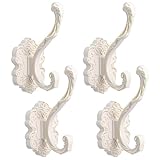 Lemecima 4 Pack Vintage Wall Hooks - Decorative Wall Hooks, Antique Ivory White Heavy Duty Aluminum Alloy Hook for Towels, Coats, Hats, Bags with Easy Install Kit (White)