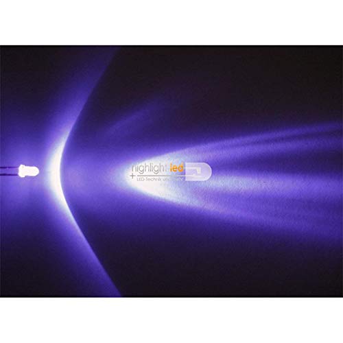 Produktbild von World-trading-net: 25 Stück 3 Mm Wasserklare UV-LEDs – Superhell, 405 Nm, 3,4 V, 20 MA, Ideal Für Signalisierung, Modellbau Und Hintergrundbeleuchtung