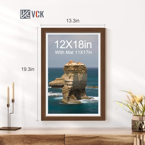 Image of VCK 12x18 Frame 5 Pack, Brown Wood, 11x17 Mat, Glass, for Picture Prints