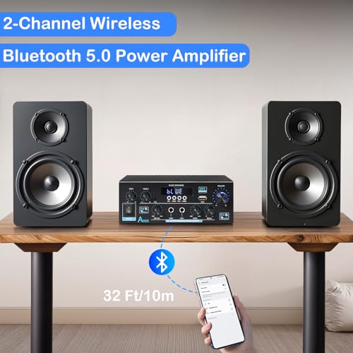 WOOPKER AK55 Amplificador áudio, 2.0 CH Receptor Amplificador áudio estéreo, Bluetooth 5.0 Amplifica