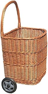 Lightweight Wicker Shopping Cart with Wheels – Perfect for Transporting Wood Food and Groceries – and Convenient Utility Wagon for Outdoor Activities
