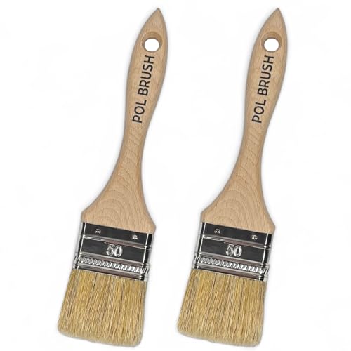 Product Image of the Set of 2 2 Inch Flat Paint Brushes - High European Quality - Natural Bristles - for Home, Wood, Walls, Art, Trim & Furniture - for Acrylic, Oil, Stain, Chalk & Latex Paints