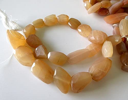 Perles pierre de lune pêche naturelles facettées LKBEADS de 12-14mm pour joaillerie haut de gamme