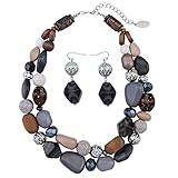 Bocar 2 Layer Statement Chunky Beaded Fashion Collar Necklace for Women Gifts (NK-10384-Grey-set)