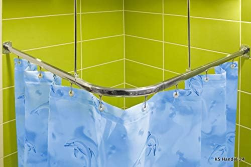 Tropik home NEW CHROME SHOWER CURTAIN RAIL ROD, L OR U SHAPE, CORNER POLE TRACK WITH HOOKS AND CEILING 2 SUPPORTS