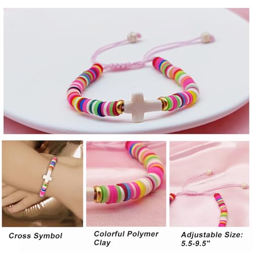 Baptism Gifts Cross Bracelet for Girl, First Communion Confirmation Bless Gifts for Teenage Girls Boys, Kindergarten Preschool Graduation Christening Gift for Daughter Granddaughter Godchild