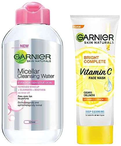 Image of Garnier Skin Naturals, Micellar Cleansing Water, 125ml And Garnier Skin Naturals Light Complete Facewash, 100g