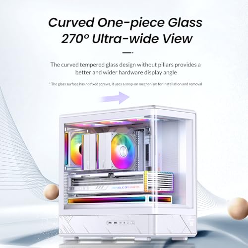 Image of JONSBO D200 White Micto ATX PC Case,Digital Screen, One-Piece Curved Glass Desktop Design 270 Ultra-Wide View,ATX Power supply /Dual240 AIO,GPU<410mm,7 Fan Positions, White