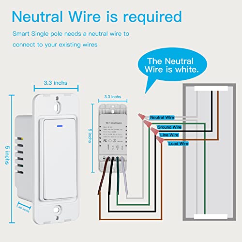 Bseed Light Switch, Smart Wifi Remote Light Switch Works With Siri, Alexa And Google Assistant, Homekit Alexa Light Switch With Voice Control Timer Schedule, Single Pole, Neutral Wire Required, 2 Pack #TOP6