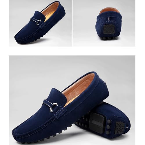 Mens Driving Penny Loafers Suede Moccasins with Metal Buckle Elegant Slip On Casual Boat Shoes4