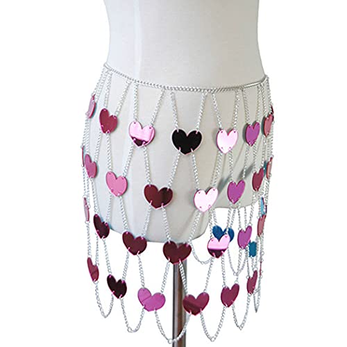 Salliy Boho Body Chain Bra Gold Sexy Rhinestone Bikini Bra Body Halter Backless Sequins Chain Bra Beach Body Accessories Jewelry For Women And Girls (Heart Silver Skirt) #TOP4