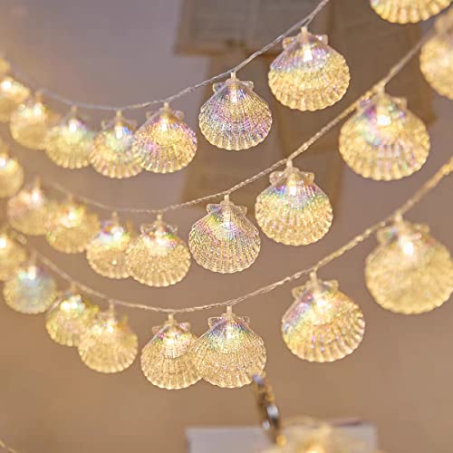 ZDAYOZ Natural Beach Shell String Light - 19.69 ft, 40 Warm White LEDs, Weatherproof, Battery/USB Powered, Ocean Theme for Holiday Party, Wedding, Garden Decoration