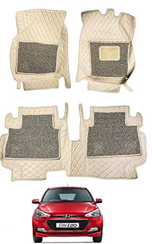 Image of Auto Hub Premium 7D car mat Hyundai Elite i20 (Model: 2015-Till Date), Luxury Double-Stich 7d Car Floor Mat Complete Set, 100% Waterproof and Washable, Color : Beige