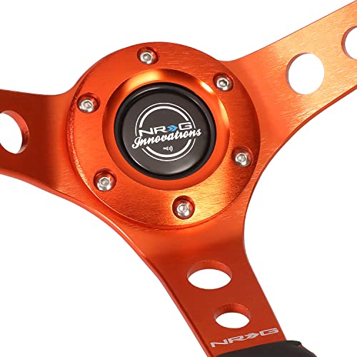 Image of NRG Innovations NRG-RST-006OR Reinforced Steering Wheel 350MM Sport Steering Wheel, Black Leather Orange Center Mark with Orange Stitching and Orange Center Spoke